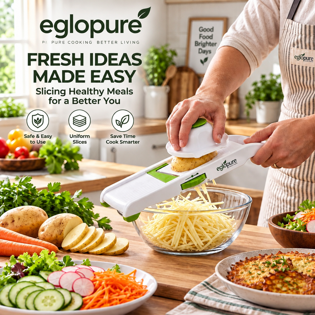 eglopure Handheld Vegetable Mandoline Slicer – Adjustable Thickness Food Slicer for Potato Chips, Salads & Cabbage Shredding (Model EMS-100)