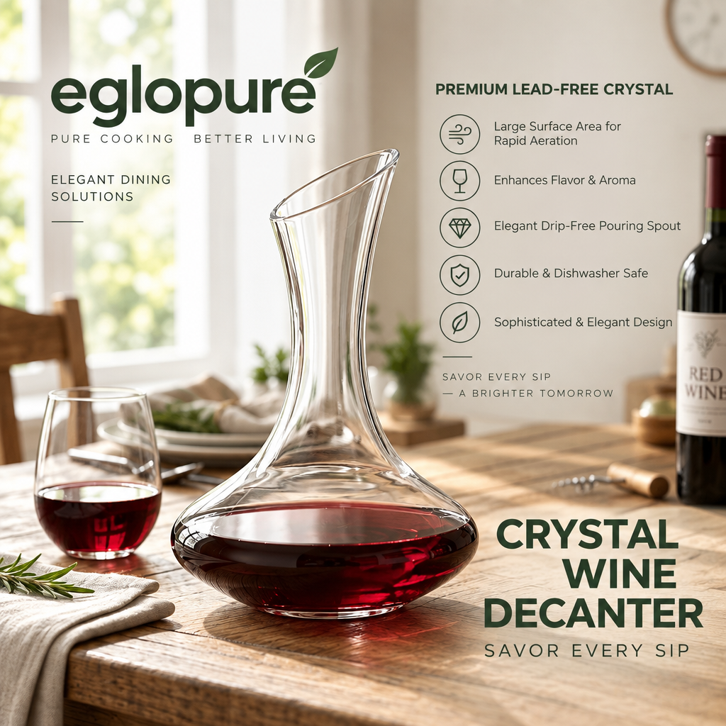 eglopure Wine Decanter and Carafe – 100% Lead-Free Crystal Glass Red Wine Aerator with Slanted Drip-Proof Pouring Spout for Wine Lovers