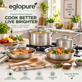 eglopure Premium Kitchen Collection 10-Piece Cookware Suite – Durable 5-Ply Even-Heat Frying Pans, Stockpot, Saucepan & Utensils for All Cooktops