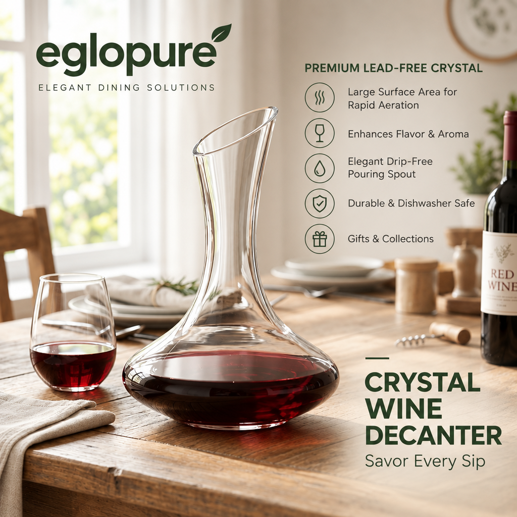 eglopure Wine Decanter and Carafe – 100% Lead-Free Crystal Glass Red Wine Aerator with Slanted Drip-Proof Pouring Spout for Wine Lovers