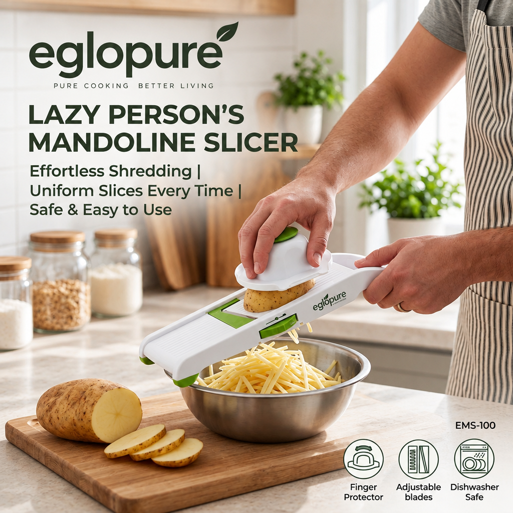 eglopure Handheld Vegetable Mandoline Slicer – Adjustable Thickness Food Slicer for Potato Chips, Salads & Cabbage Shredding (Model EMS-100)