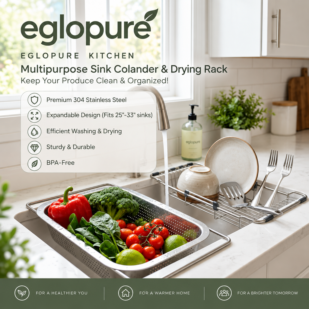 eglopure Multipurpose In-Sink Colander & Utensil Drying Rack – Premium Rustproof 304 Stainless Steel Food Strainer for Produce Prep & Tableware Drying