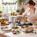 eglopure Professional Tri-Ply Stainless Steel 12-Piece Kitchen Cookware Set – Heavy-Duty Skillets, Stockpot, Saucepans & Cooking Tools (Induction, Gas, Electric)