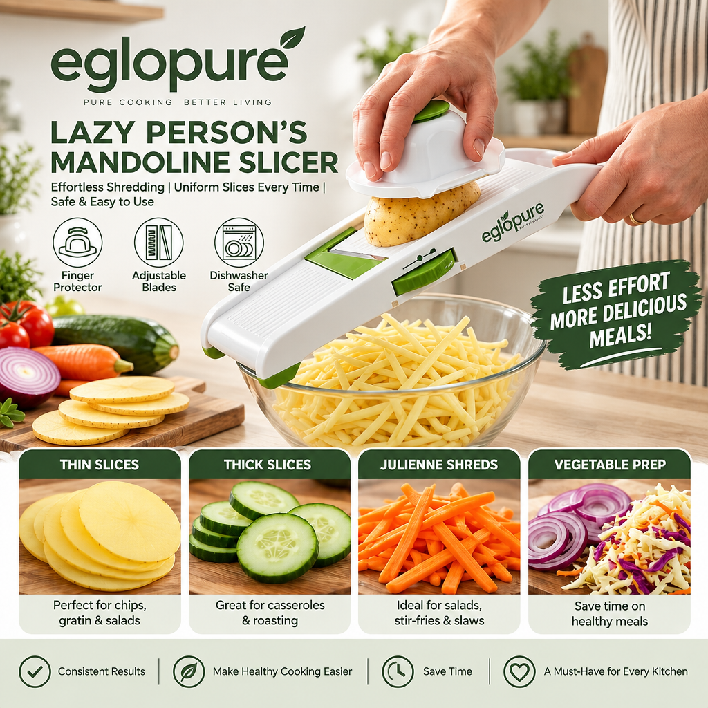 eglopure Handheld Vegetable Mandoline Slicer – Adjustable Thickness Food Slicer for Potato Chips, Salads & Cabbage Shredding (Model EMS-100)