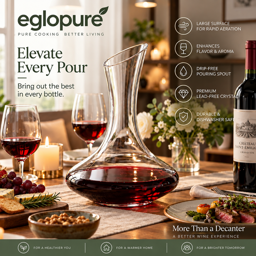eglopure Wine Decanter and Carafe – 100% Lead-Free Crystal Glass Red Wine Aerator with Slanted Drip-Proof Pouring Spout for Wine Lovers